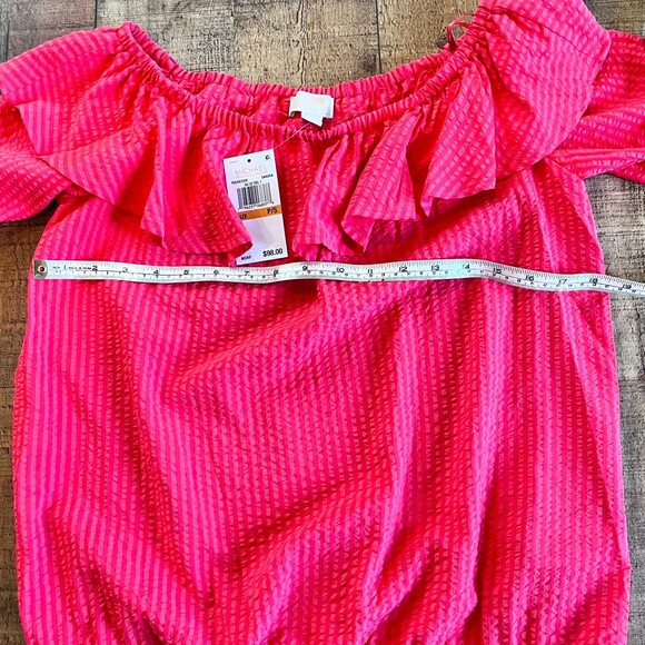 Michael Kors Seersucker Sangria Off the Shoulder Blouse Small NEW - Picture 10 of 11